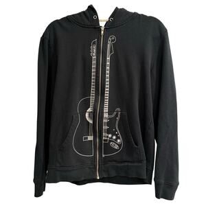 Threadless Size Large Living in Harmony Guitar Full Zip Hoodie Black